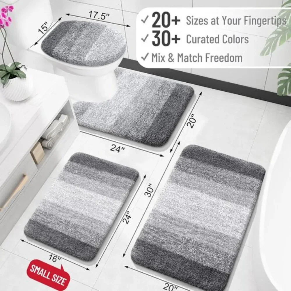 New 30x20in Grey Bath Rug, Soft Absorbent Microfiber Mat with Quick Dry & Grip